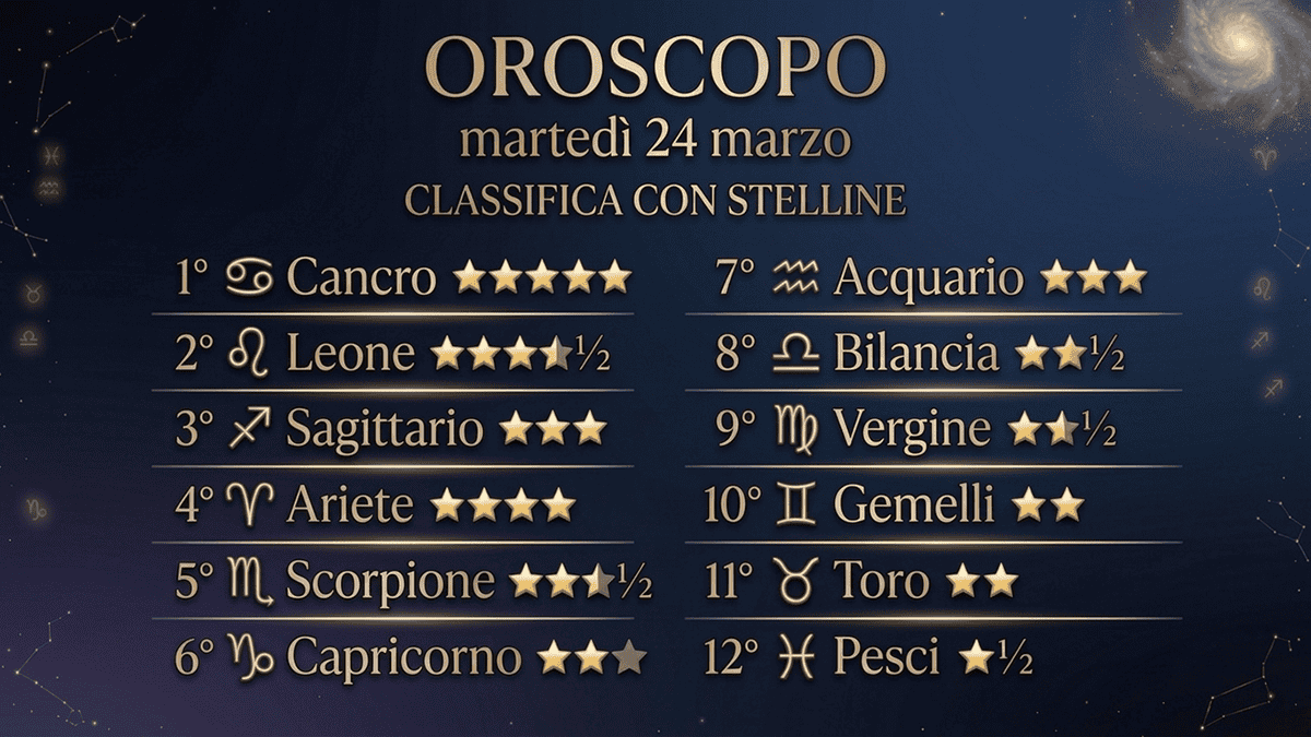 Oroscopo e classifica martedì 24 marzo